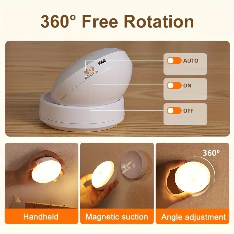 HOTU Auto-On Motion Sensor Night Light – USB Rechargeable, 6-LED Energy-Efficient Lighting