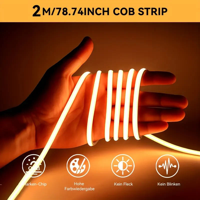 HOTU Thin COB LED Strip Light – Flexible, USB-Powered & Dotless Modern Lighting