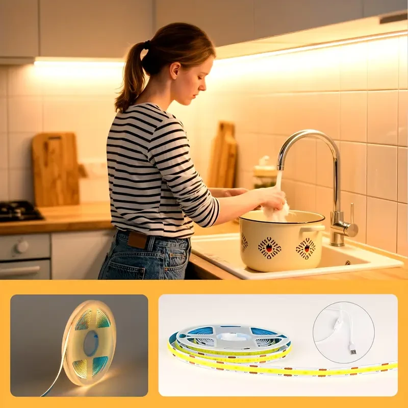 HOTU Thin COB LED Strip Light – Flexible, USB-Powered & Dotless Modern Lighting