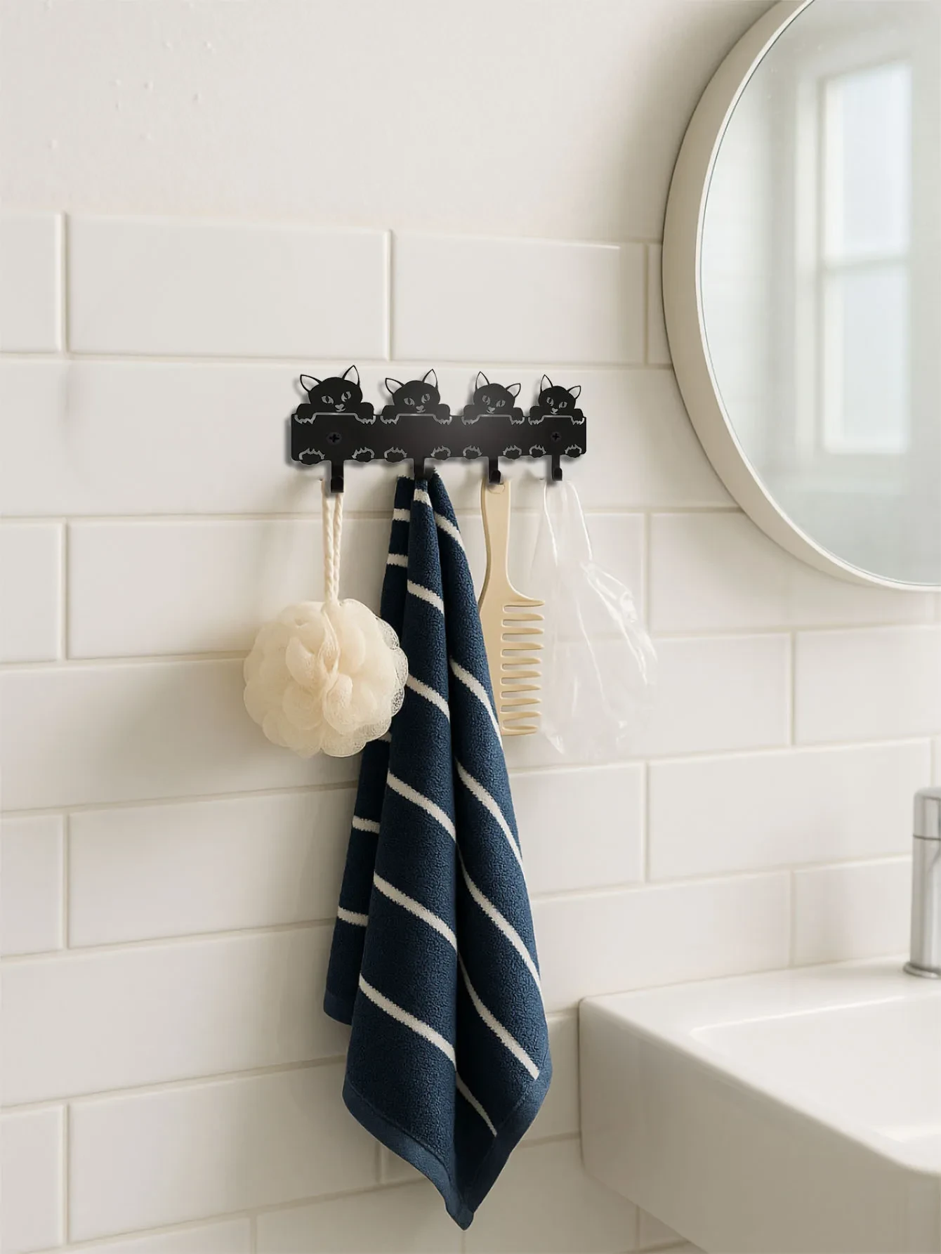 Cat Metal Keychain - Cute Wall Mounted Key Holder, Entryway Organizer Hooks