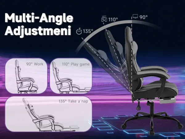 Gaming Chair, Computer Chair Ergonomic Chair With Footrest Office Chair Ergonomic Computer Chair With Lumbar Backrest Blackgray