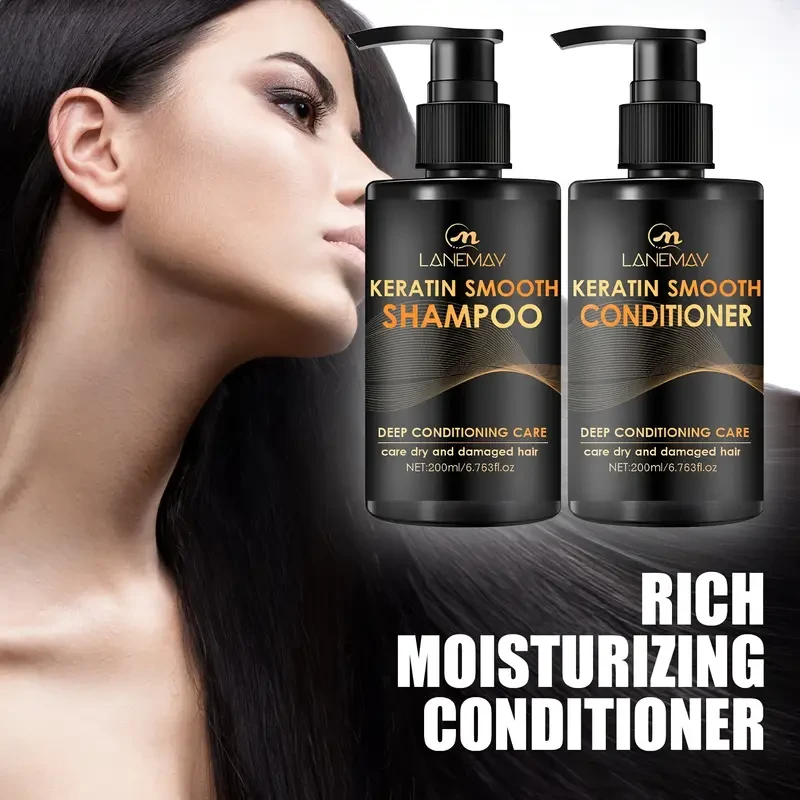 LANEMAY Keratin Smooth Shampoo & Conditioner Set – Moisturising, Strengthening & Anti-Breakage Formula (2pcs)