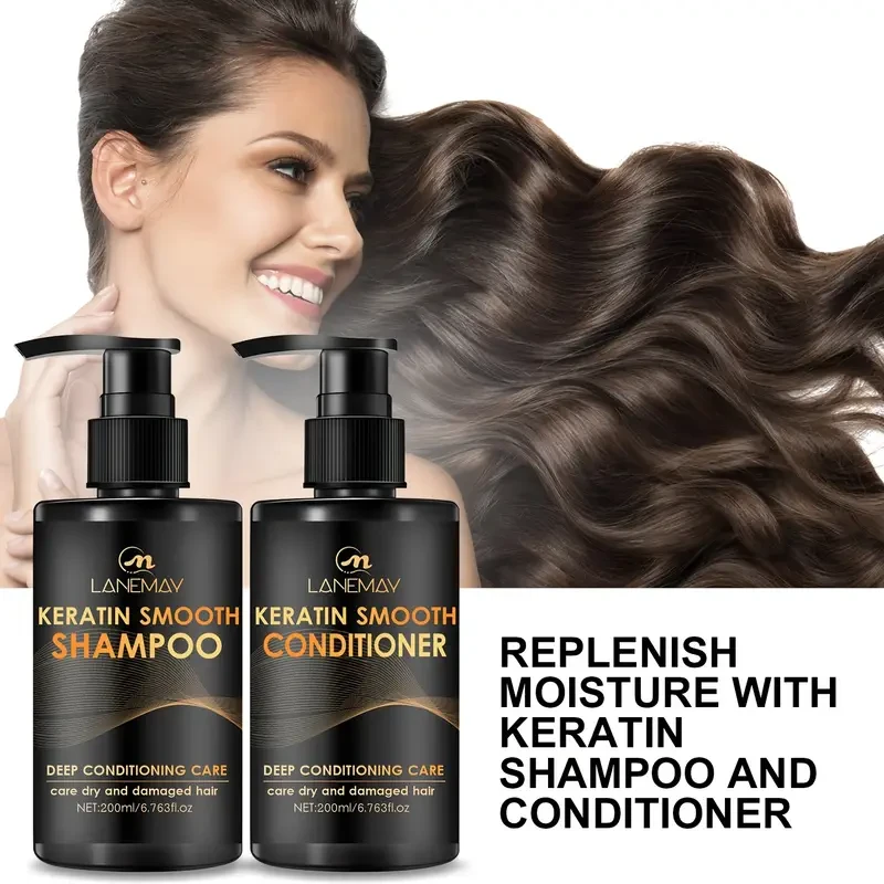 LANEMAY Keratin Smooth Shampoo & Conditioner Set – Moisturising, Strengthening & Anti-Breakage Formula (2pcs)
