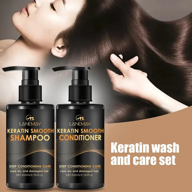LANEMAY Keratin Smooth Shampoo & Conditioner Set – Moisturising, Strengthening & Anti-Breakage Formula (2pcs)