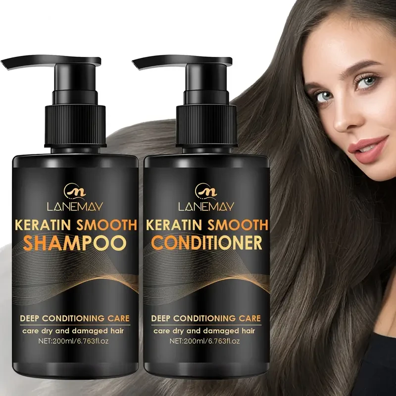 LANEMAY Keratin Smooth Shampoo & Conditioner Set – Moisturising, Strengthening & Anti-Breakage Formula (2pcs)