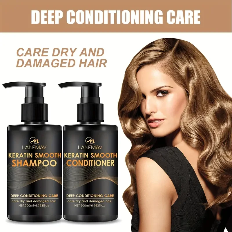 LANEMAY Keratin Smooth Shampoo & Conditioner Set – Moisturising, Strengthening & Anti-Breakage Formula (2pcs)