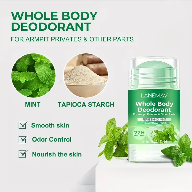 LANEMAY Whole Body Deodorant – 72H Freshness with Mint Scent & Gentle Skin Care