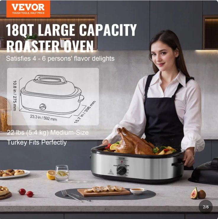 Electric Roaster Oven, 18 QT Turkey Roaster Oven With Self-Basting Lid, 1450W Roaster Oven With Defrost & Warm Function, Adjustable Temperature, Removable Pan & Rack, Fits Turkeys Up To 22LBS