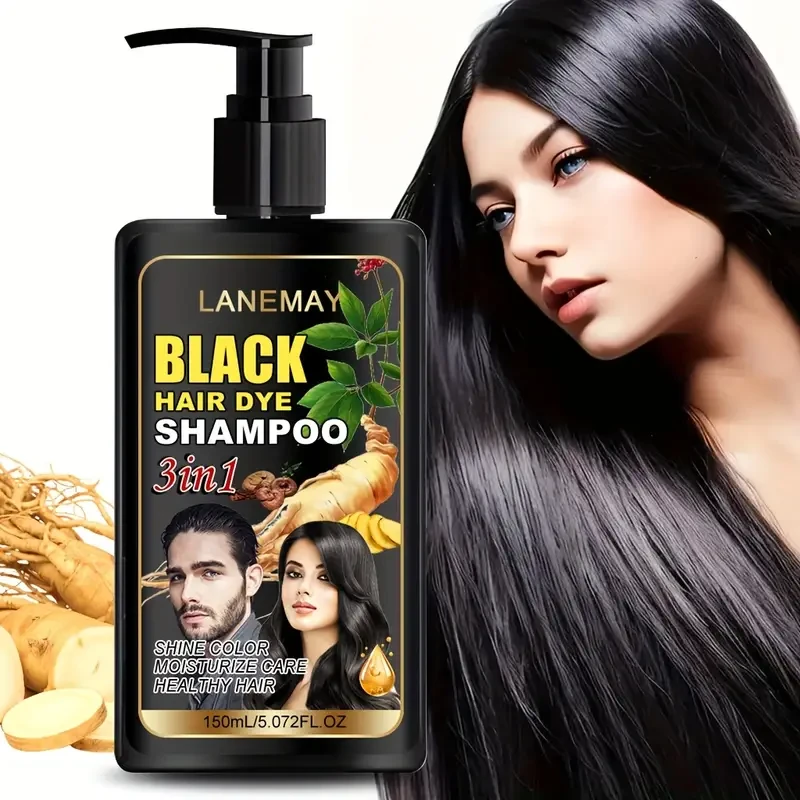 LANEMAY 3-in-1 Black Hair Dye Shampoo – Moisturising, Cleansing & Natural-Looking Black Colour