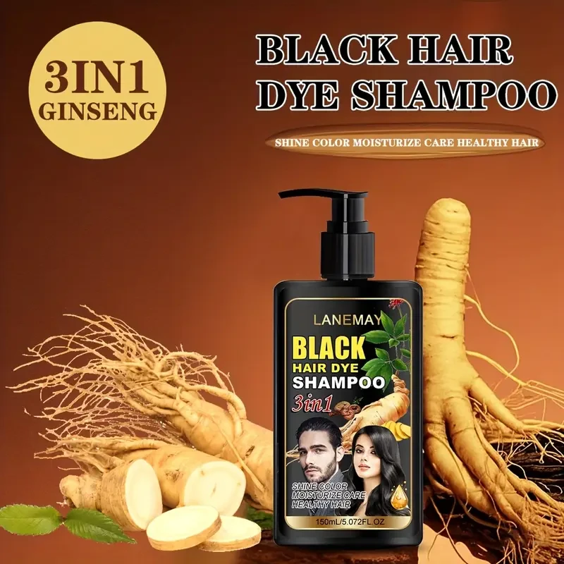 LANEMAY 3-in-1 Black Hair Dye Shampoo – Moisturising, Cleansing & Natural-Looking Black Colour
