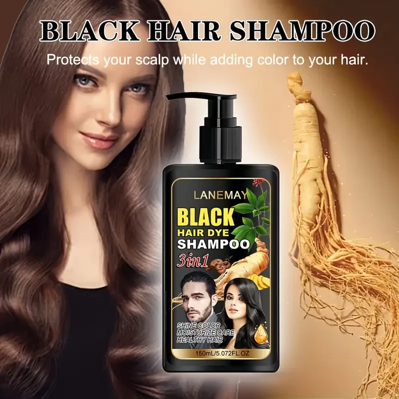 LANEMAY 3-in-1 Black Hair Dye Shampoo – Moisturising, Cleansing & Natural-Looking Black Colour