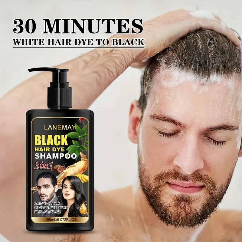 LANEMAY 3-in-1 Black Hair Dye Shampoo – Moisturising, Cleansing & Natural-Looking Black Colour