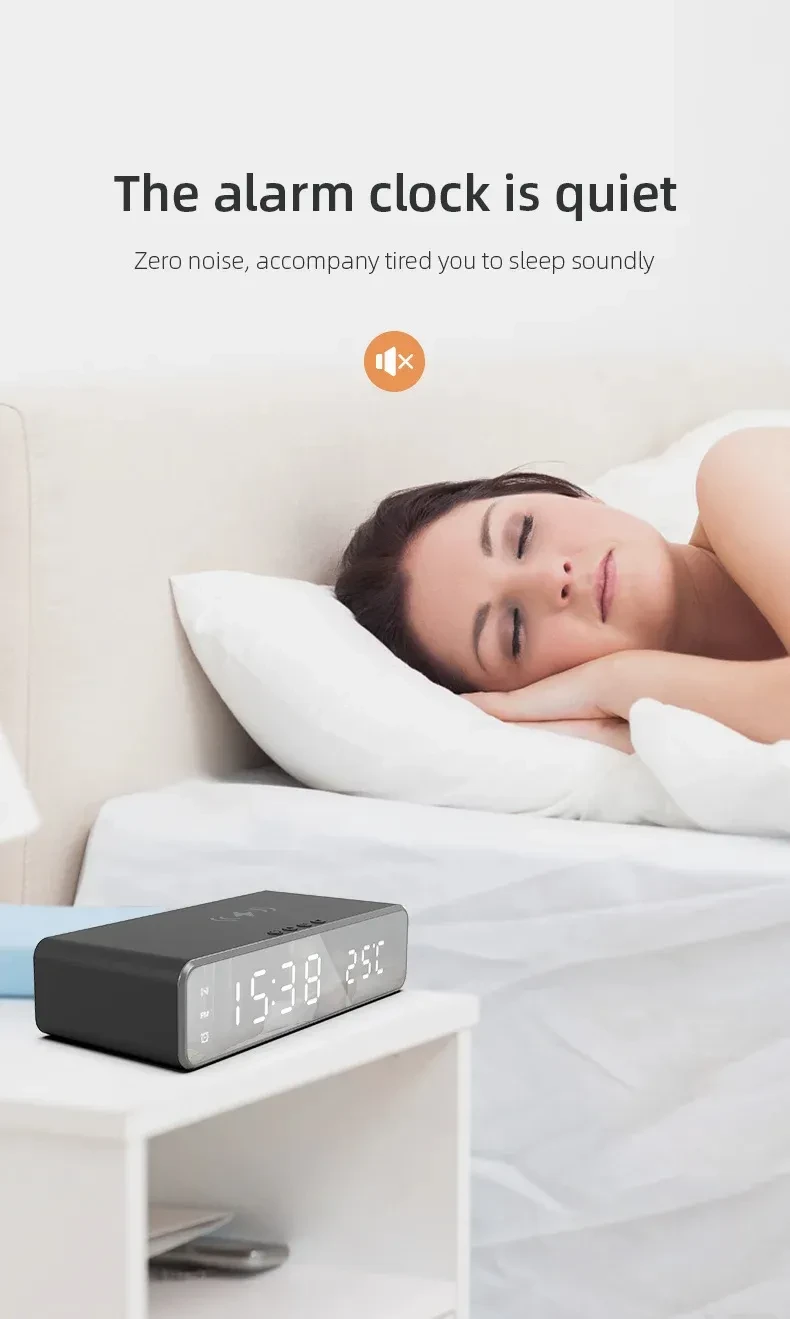 LED Electric Alarm Clock With Wireless Charger Desktop Digital Despertador Thermometer Clock HD Mirror Clock Watch Table Decor