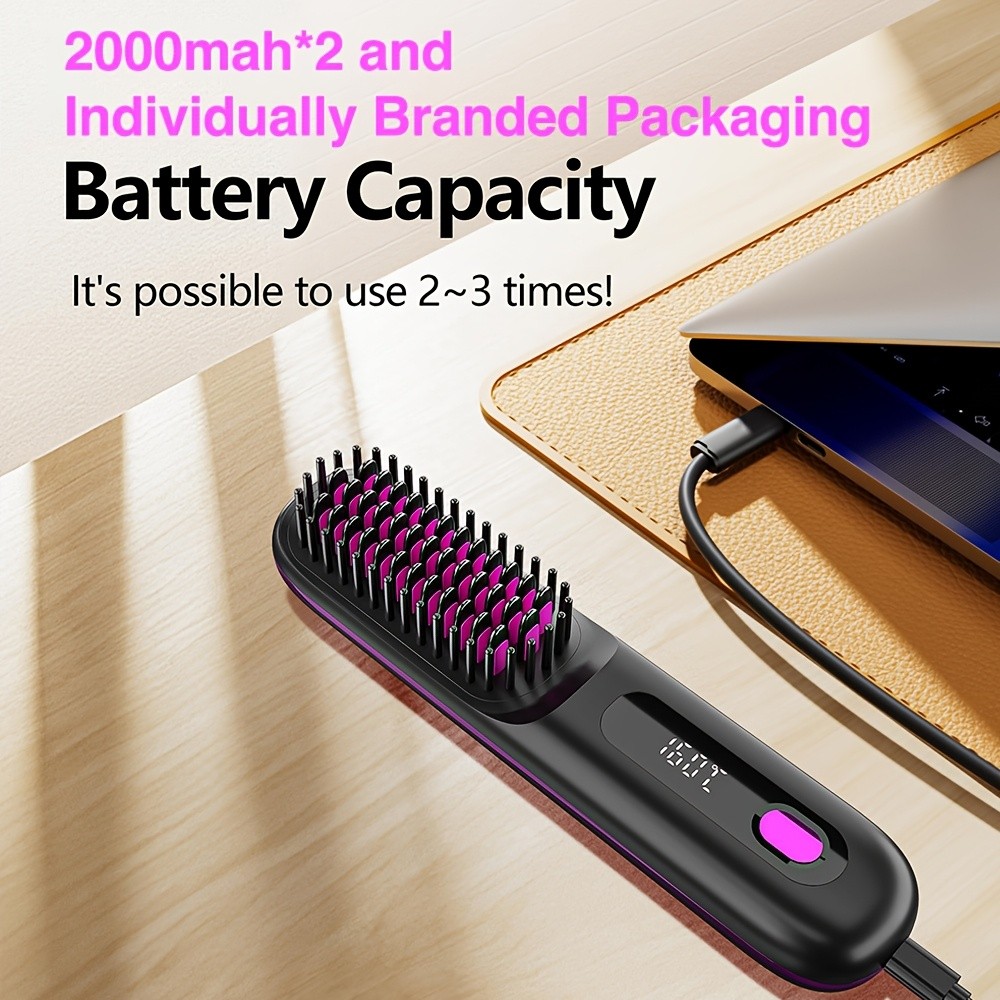 GENAI Cordless Hair Straightener Brush – Rapid Heating & Anti-Scald USB Rechargeable Hot Comb
