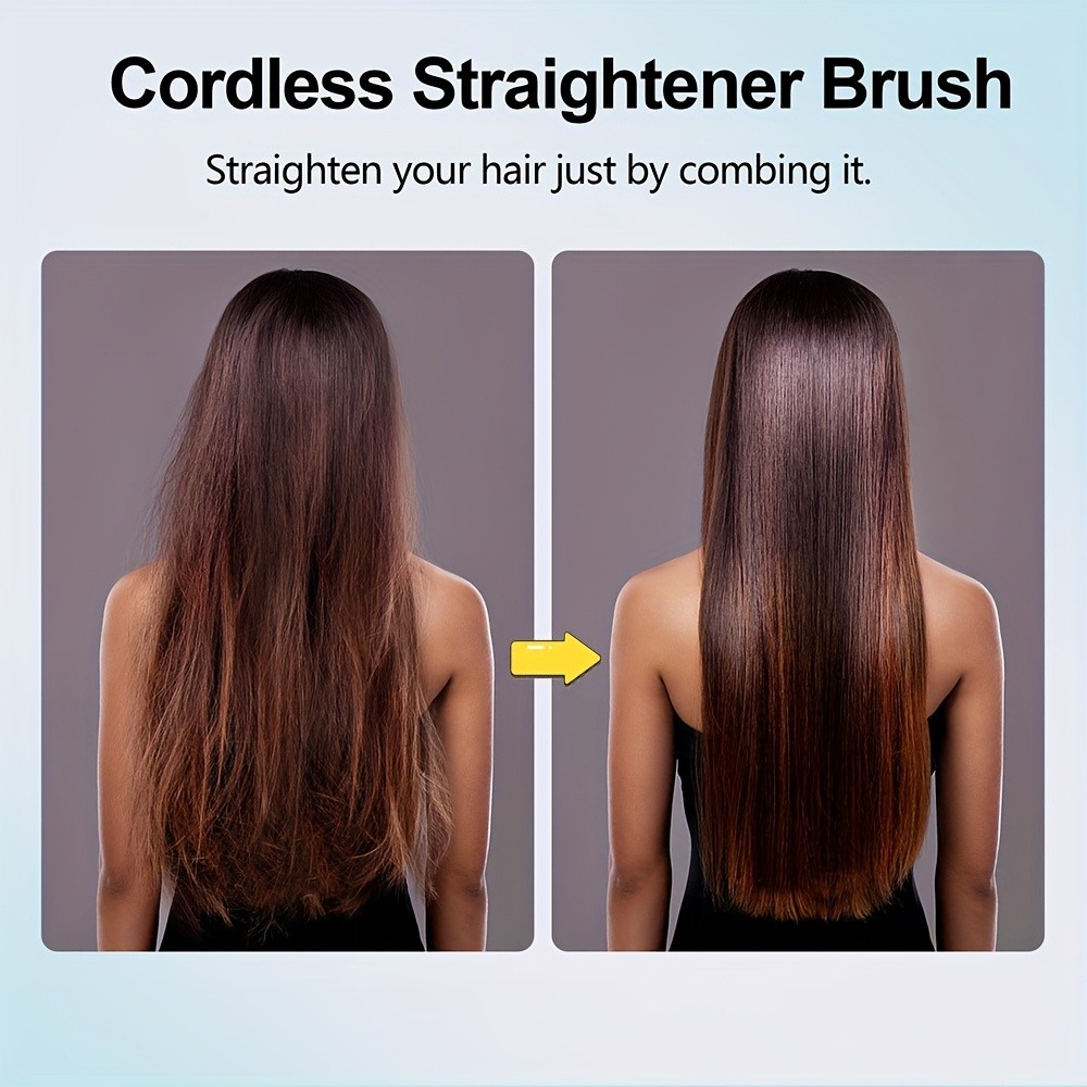 GENAI Cordless Hair Straightener Brush – Rapid Heating & Anti-Scald USB Rechargeable Hot Comb