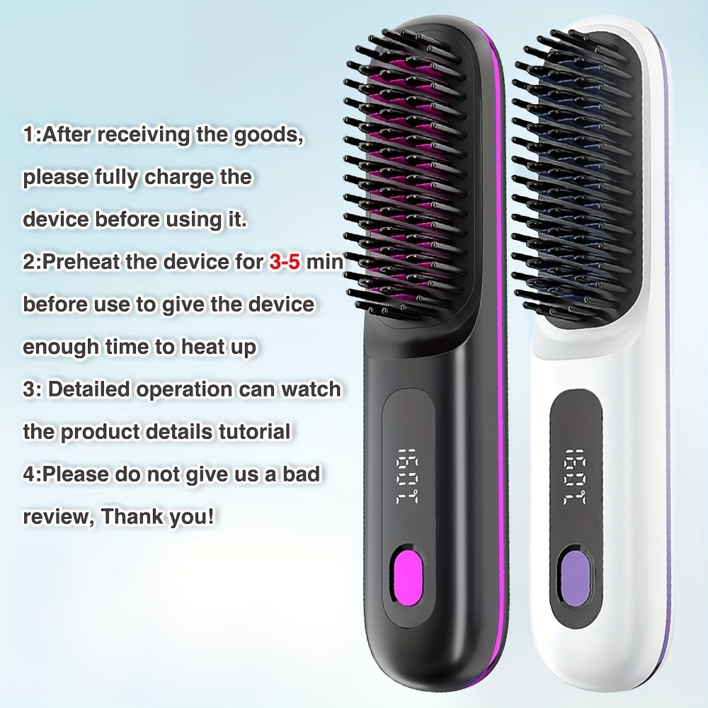 GENAI Cordless Hair Straightener Brush – Rapid Heating & Anti-Scald USB Rechargeable Hot Comb