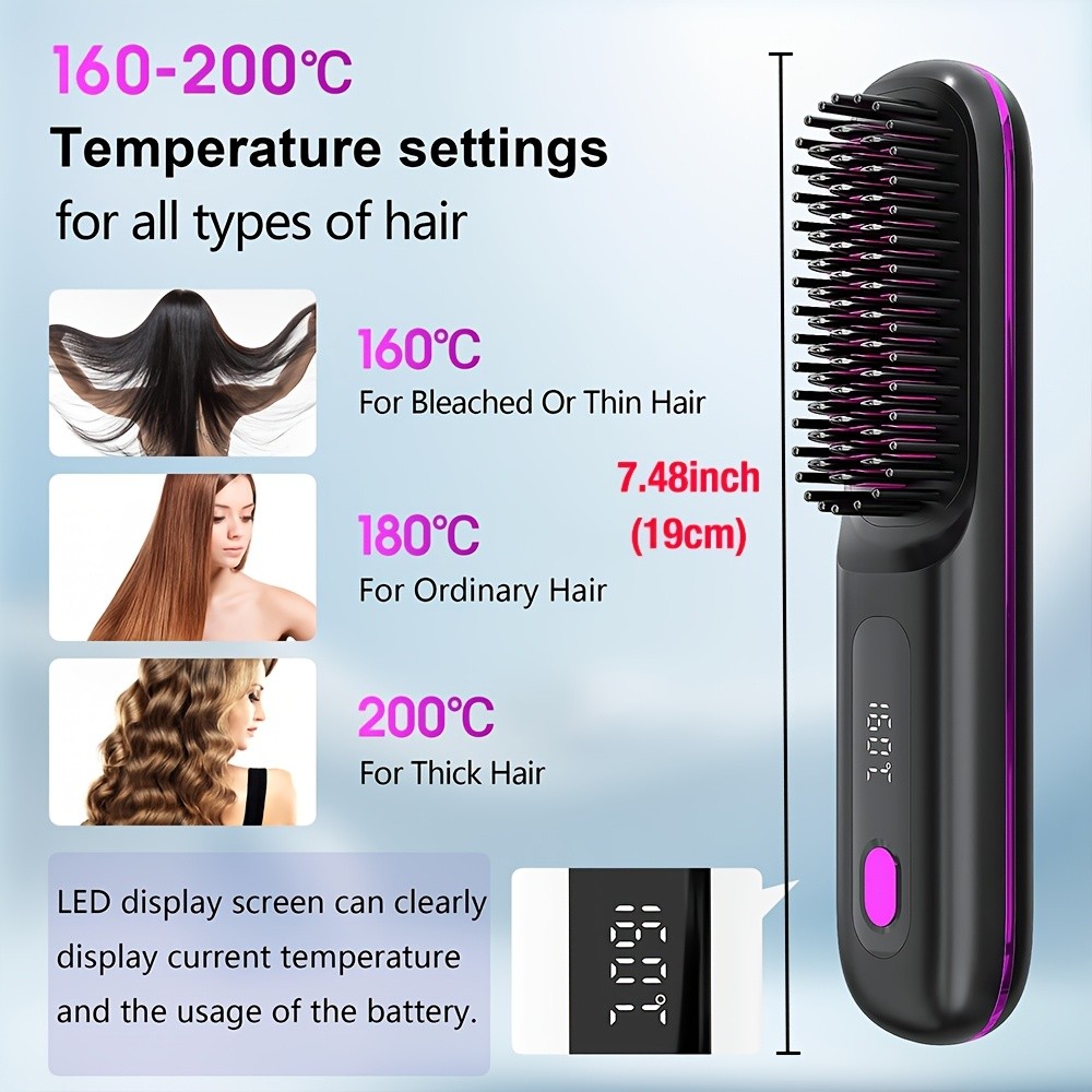 GENAI Cordless Hair Straightener Brush – Rapid Heating & Anti-Scald USB Rechargeable Hot Comb