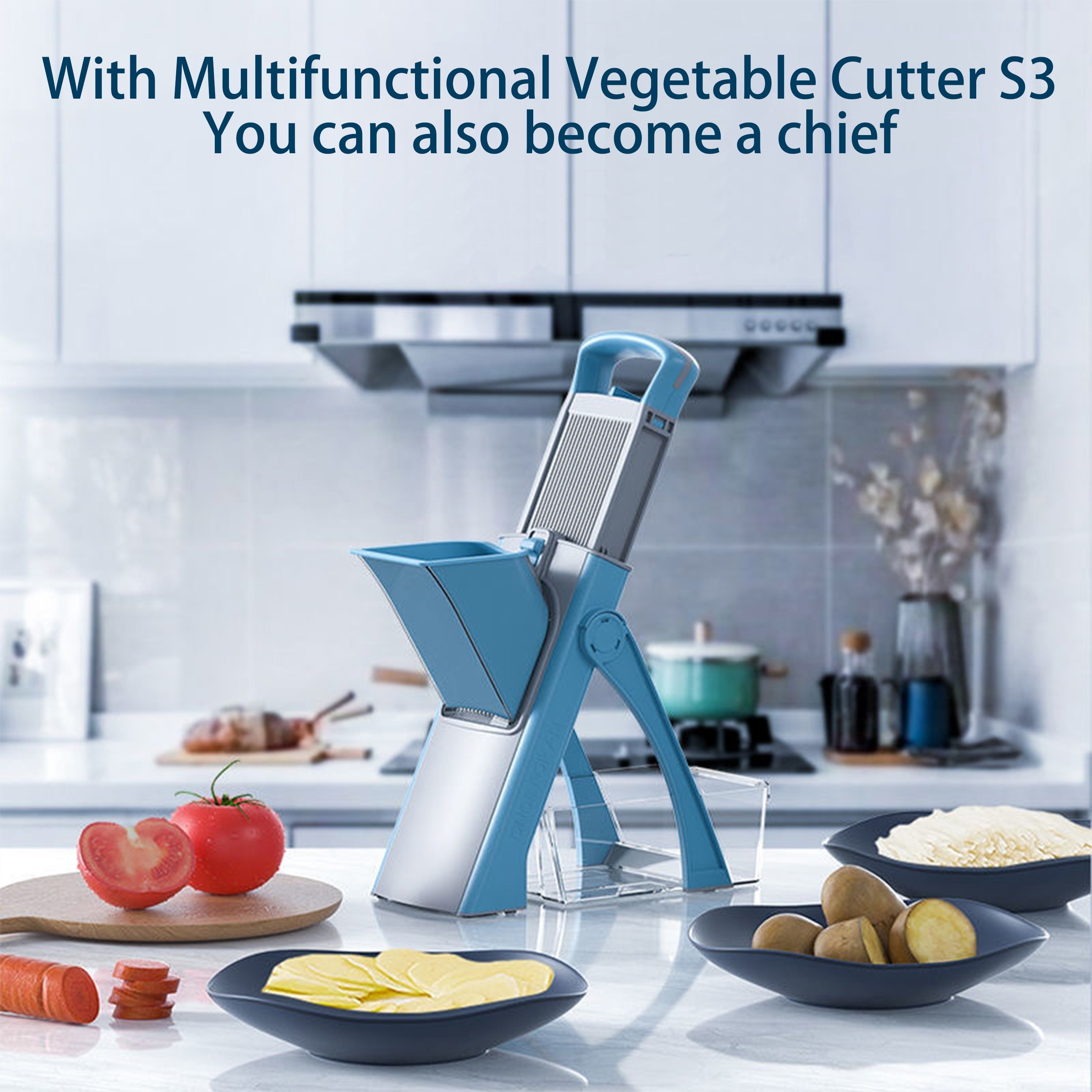 GENAI Multifunctional Vegetable Cutter – Adjustable Blade Slicer with Container for Shredding, Slicing, Dicing & Stripping