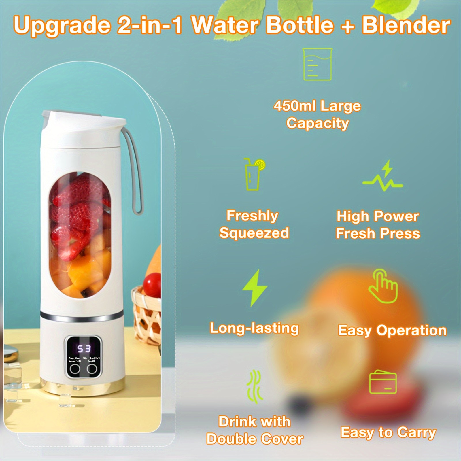 GENAI HS-860 Portable Citrus Juicer – 2-in-1 Convenience for Fresh Juice Anywhere