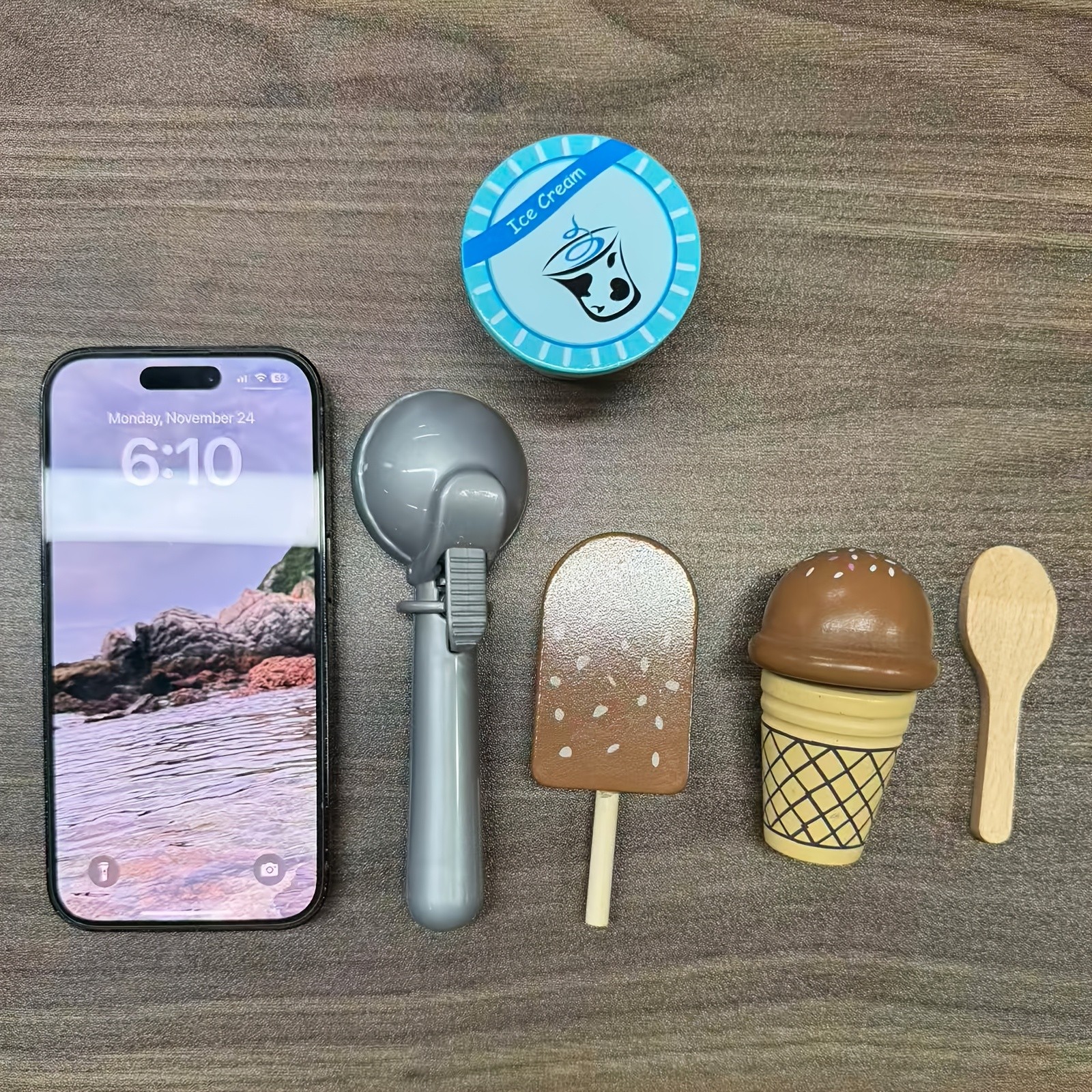 GENAI Ice Cream Counter Playset for Kids – Wooden Pretend Play Ice Cream Shop Fun