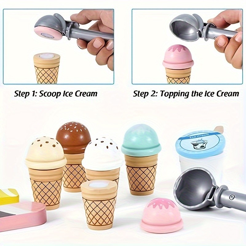 GENAI Ice Cream Counter Playset for Kids – Wooden Pretend Play Ice Cream Shop Fun