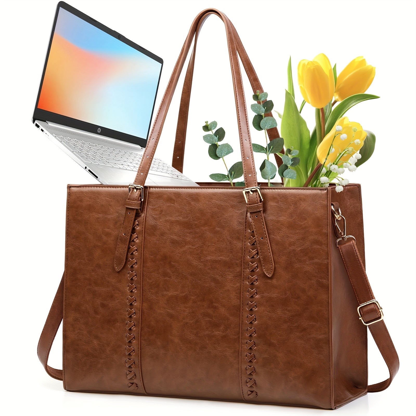 RAINSMORE Luxurious 39.62cm Women’s Laptop Tote – Vintage Elegance Meets Modern Professional Functionality