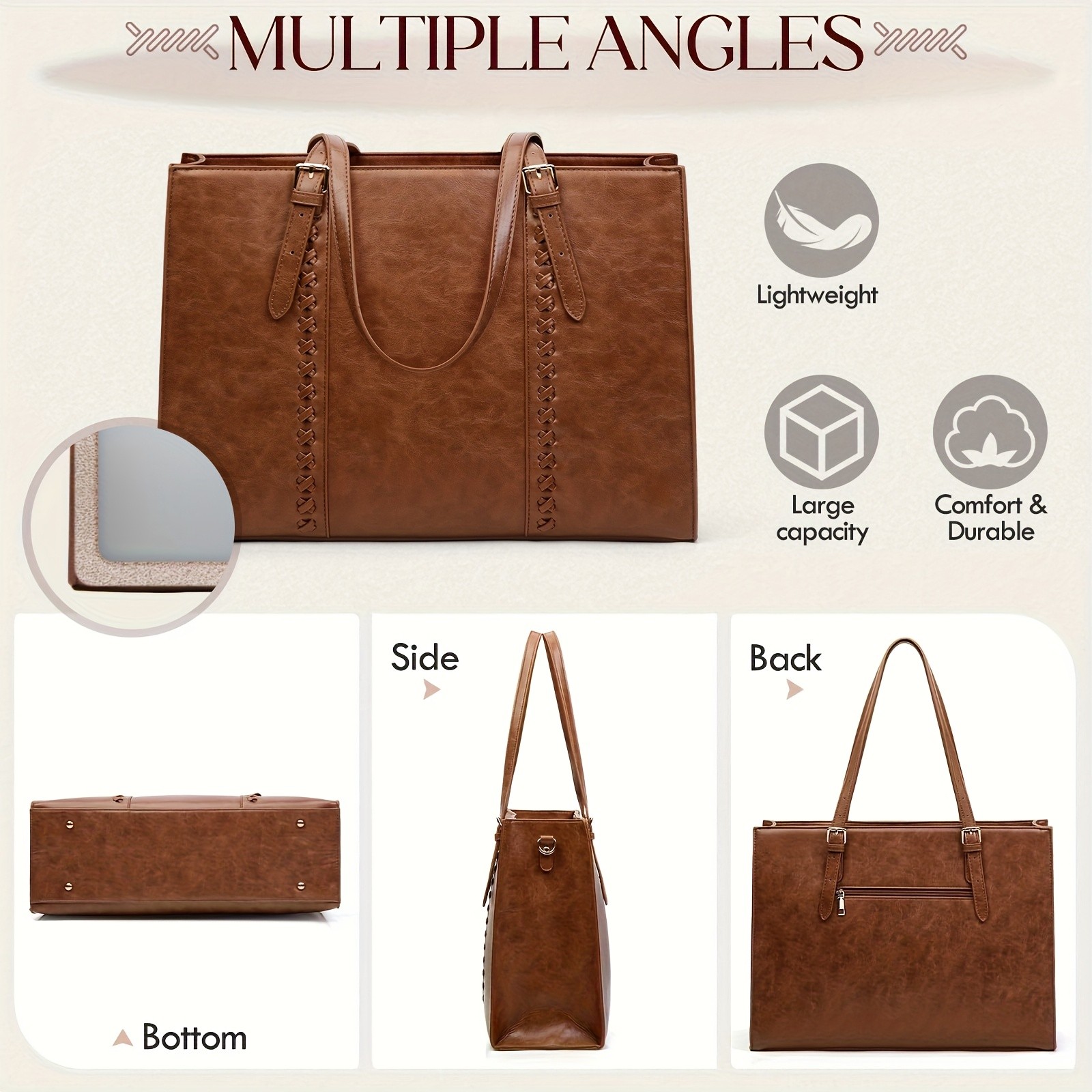 RAINSMORE Luxurious 39.62cm Women’s Laptop Tote – Vintage Elegance Meets Modern Professional Functionality