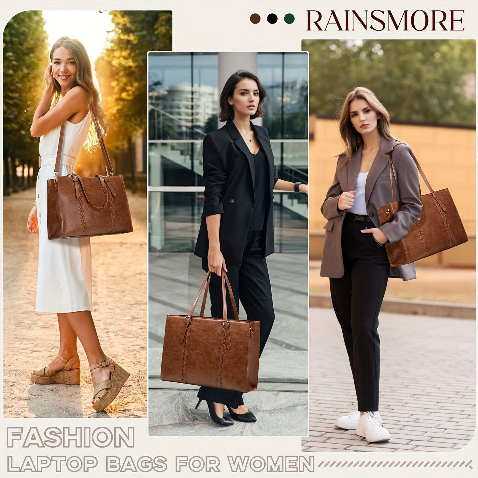 RAINSMORE Luxurious 39.62cm Women’s Laptop Tote – Vintage Elegance Meets Modern Professional Functionality