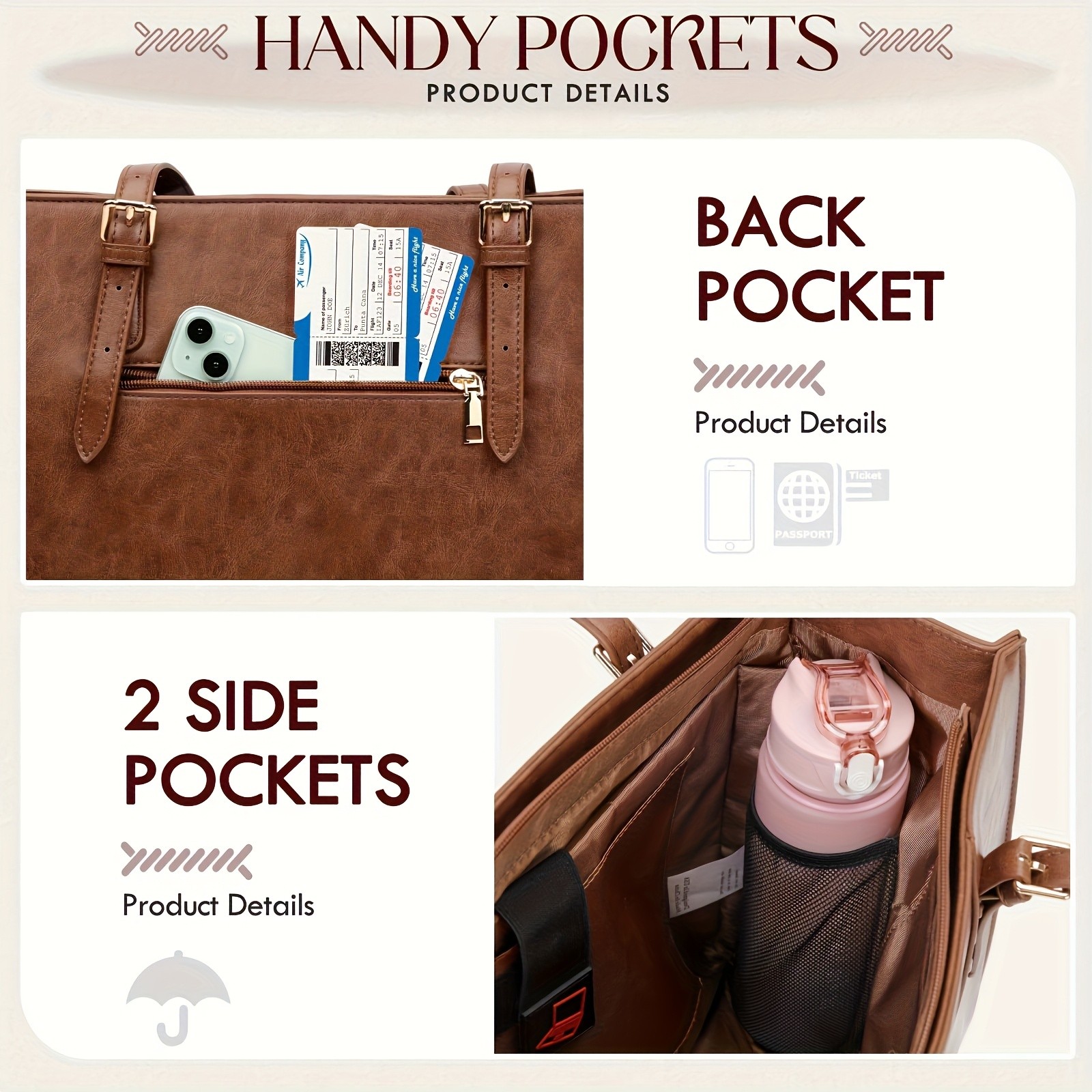 RAINSMORE Luxurious 39.62cm Women’s Laptop Tote – Vintage Elegance Meets Modern Professional Functionality