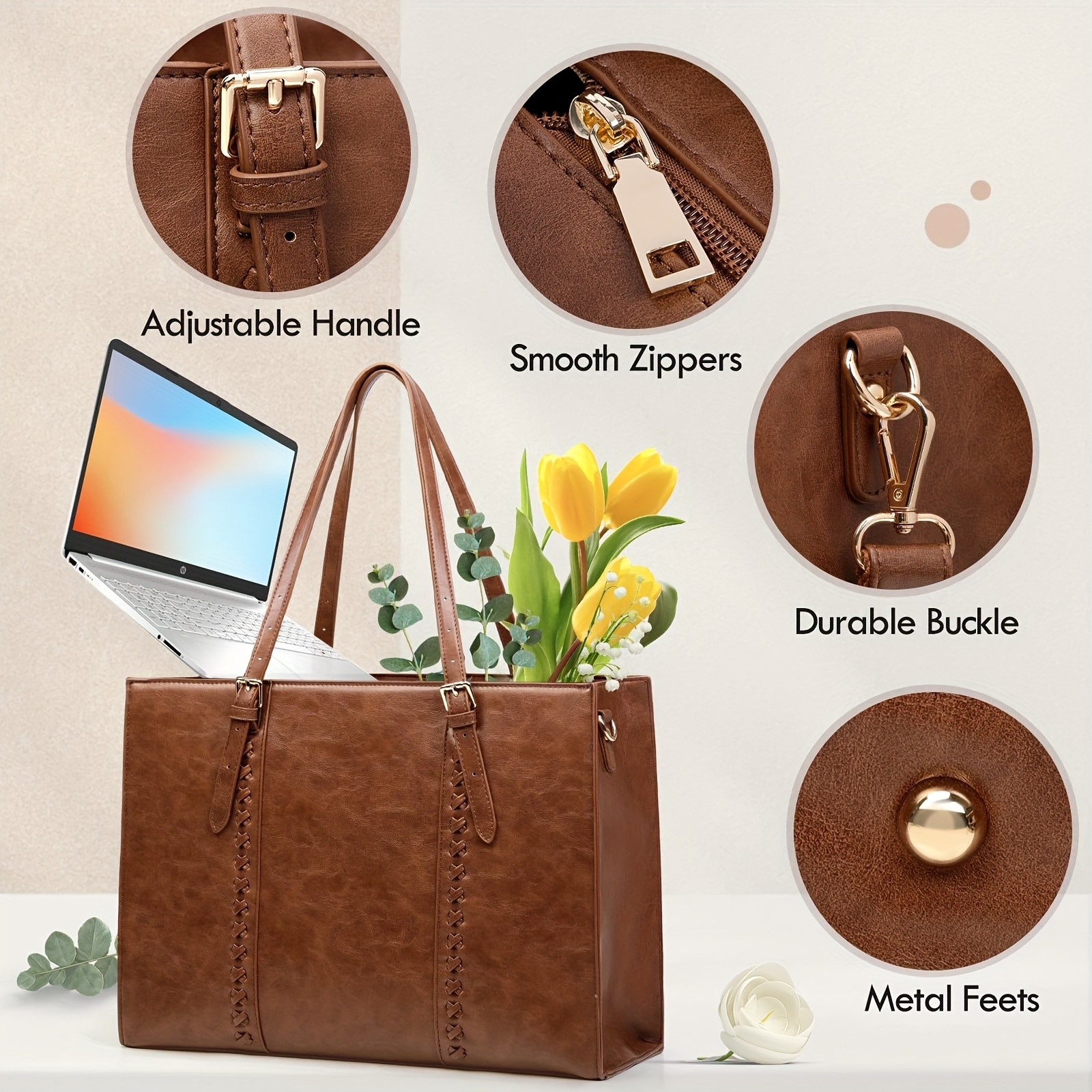 RAINSMORE Luxurious 39.62cm Women’s Laptop Tote – Vintage Elegance Meets Modern Professional Functionality