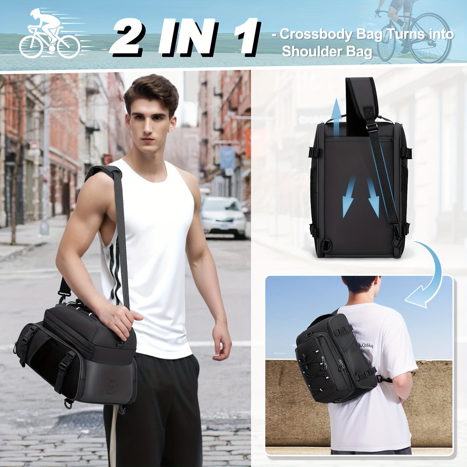 RAINSMORE 4-in-1 Expandable Bike Bag – Ultimate 15L Storage for Cycling, Commuting & Outdoor Adventures