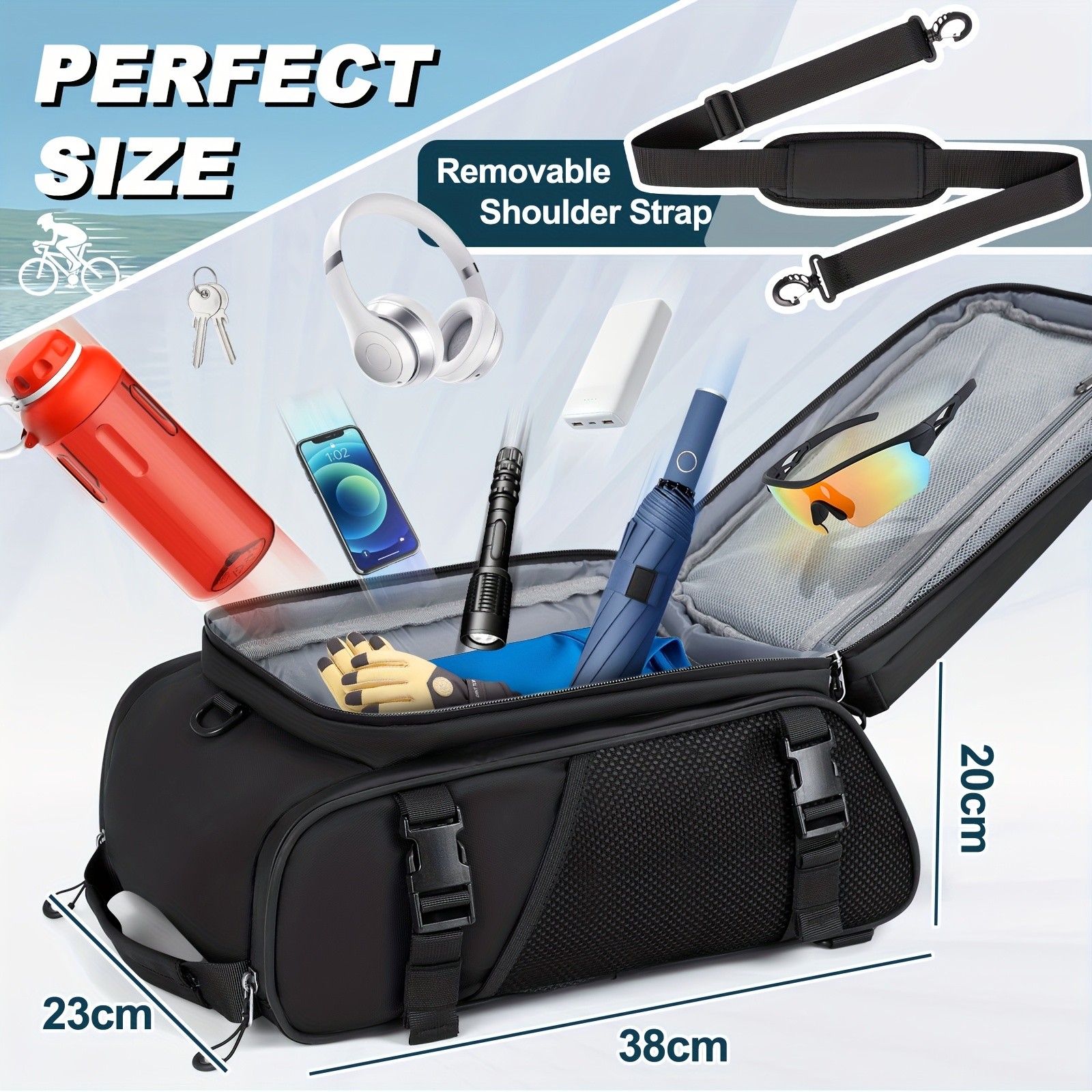 RAINSMORE 4-in-1 Expandable Bike Bag – Ultimate 15L Storage for Cycling, Commuting & Outdoor Adventures