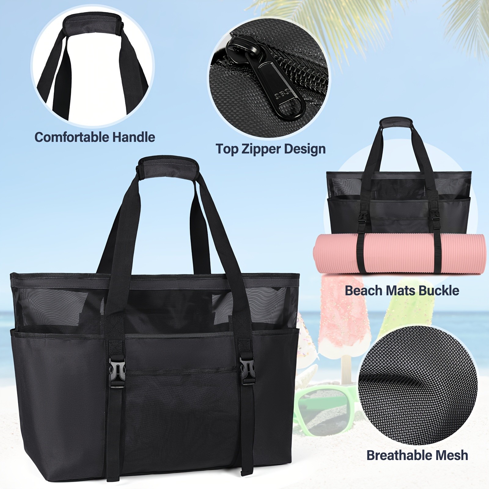 RAINSMORE Large Capacity Beach Tote – Spacious, Durable & Perfect for Family Beach Adventures