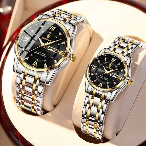 POEDAGAR His & Hers Matching Couple Watches – Elegant Blue & Gold Timepieces for Timeless Love