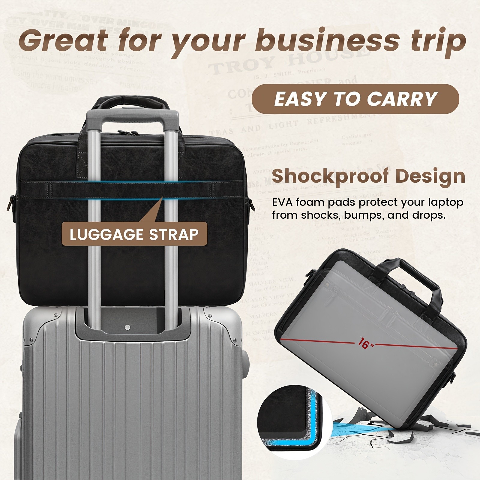 RAINSMORE Men’s 16-Inch Laptop Bag – Retro PU Leather Briefcase for Work, Business & Travel