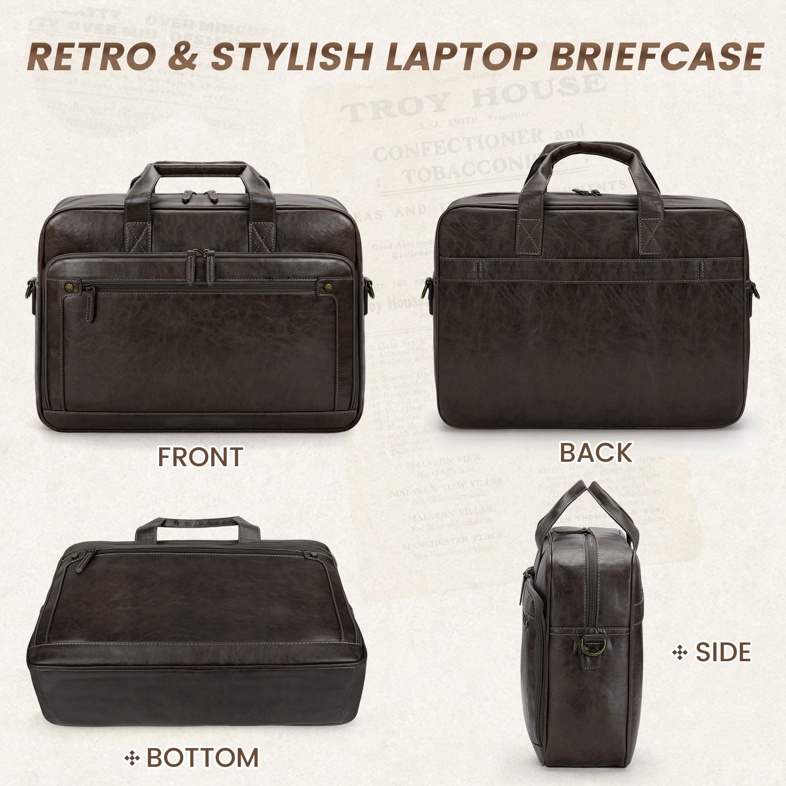 RAINSMORE Men’s 16-Inch Laptop Bag – Retro PU Leather Briefcase for Work, Business & Travel