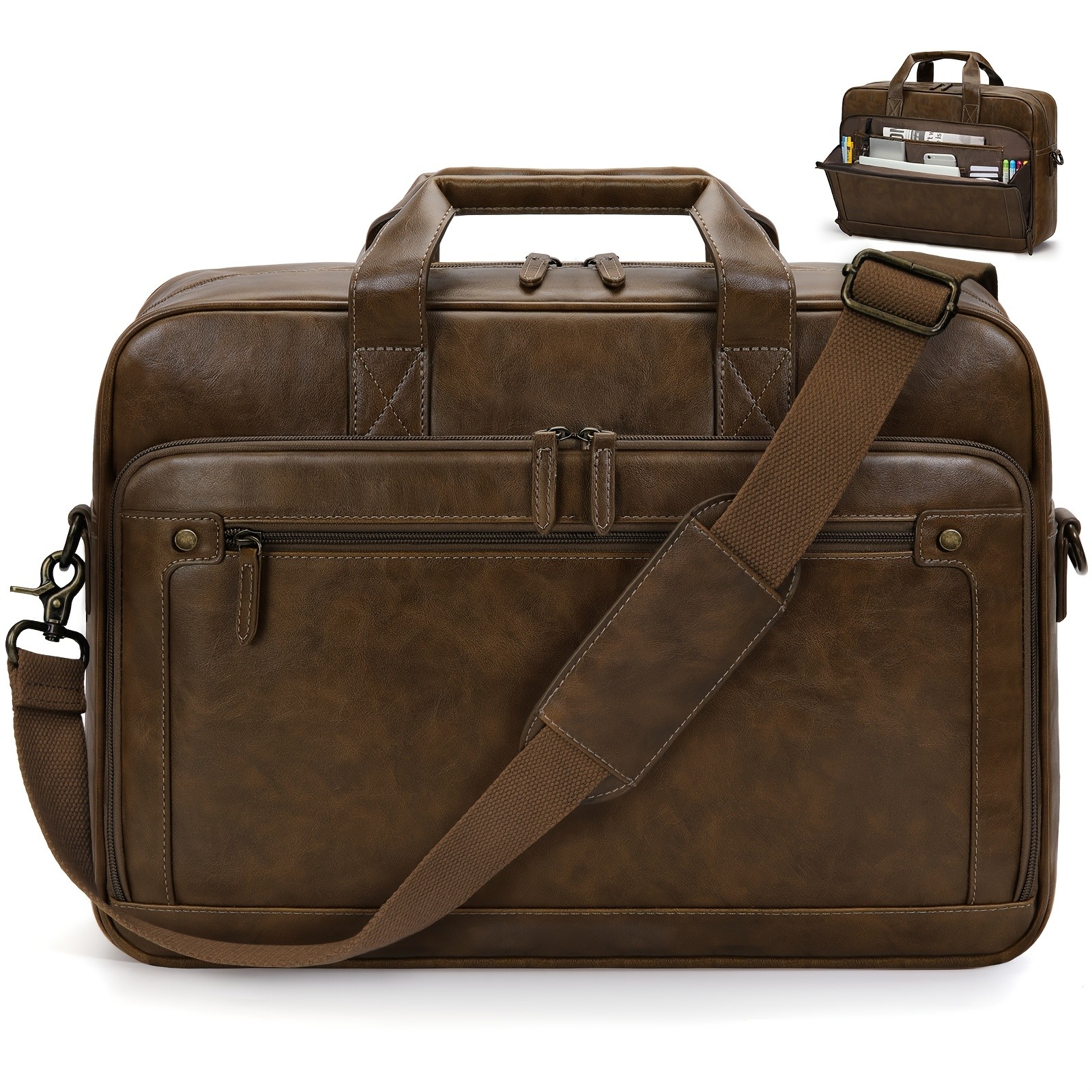 RAINSMORE Men’s 16-Inch Laptop Bag – Retro PU Leather Briefcase for Work, Business & Travel