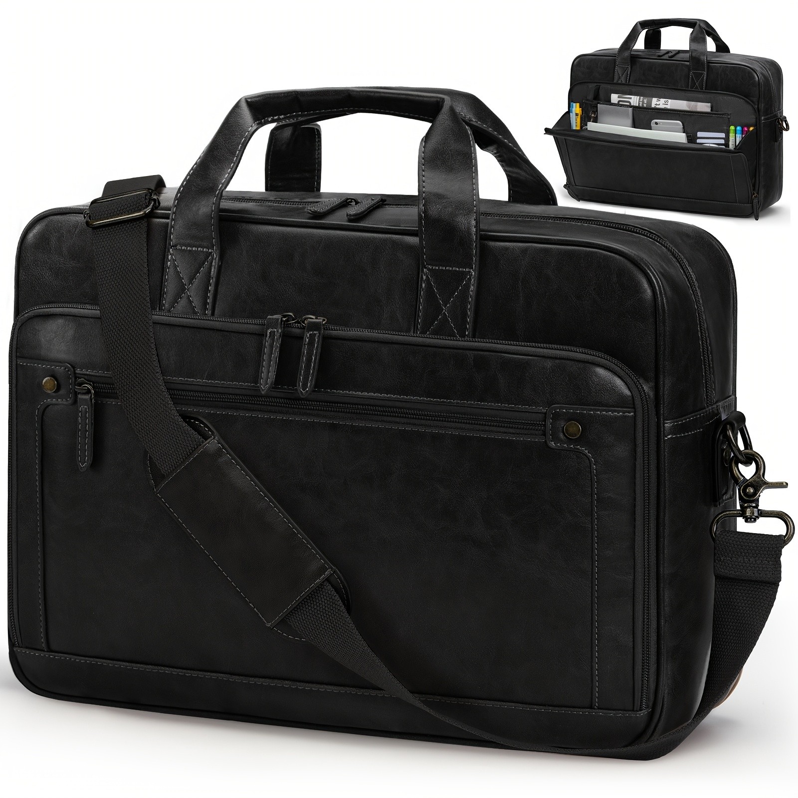 RAINSMORE Men’s 16-Inch Laptop Bag – Retro PU Leather Briefcase for Work, Business & Travel
