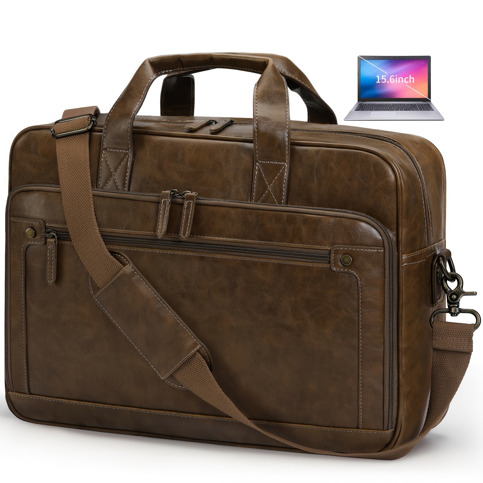RAINSMORE Men’s 16-Inch Laptop Bag – Retro PU Leather Briefcase for Work, Business & Travel