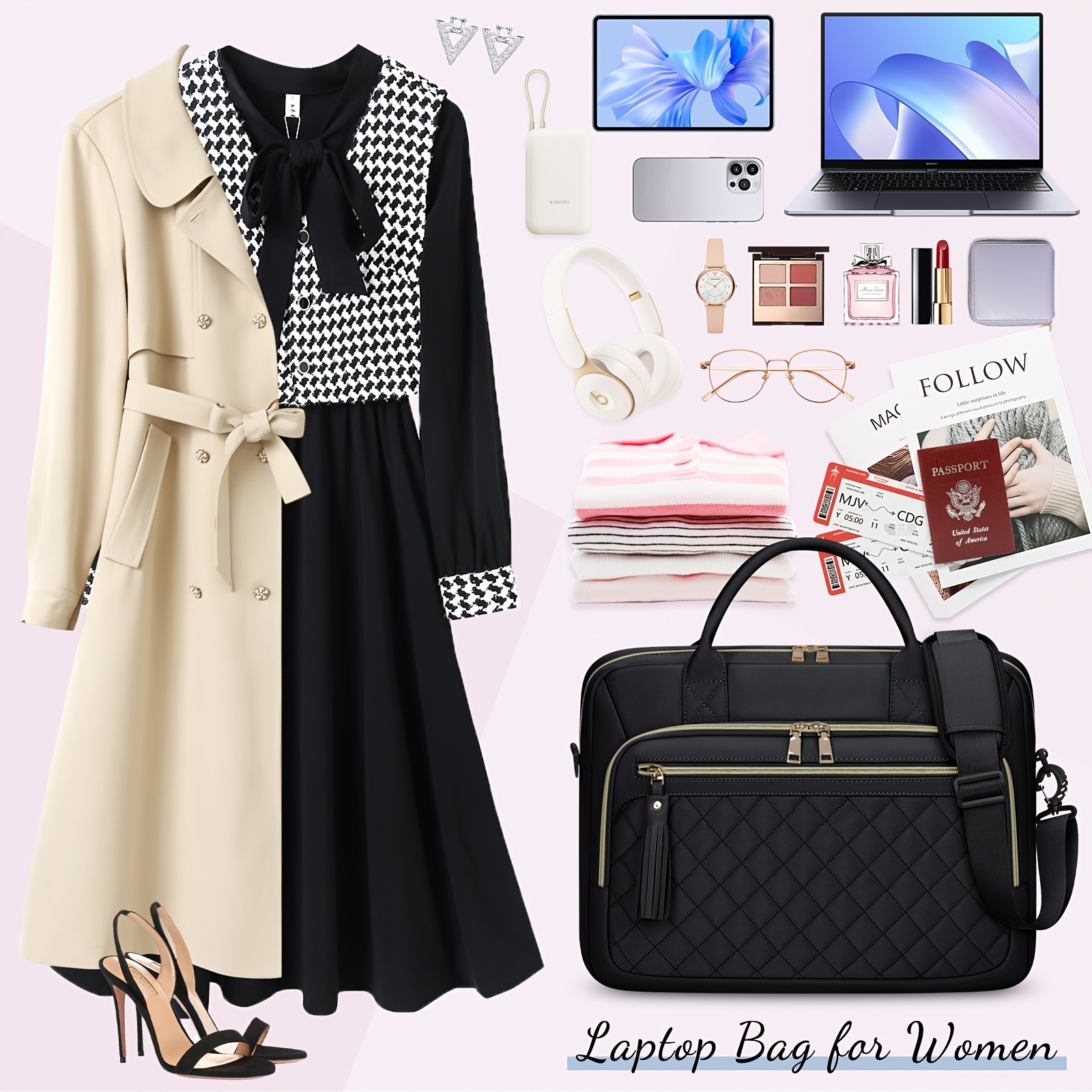 RAINSMORE Women’s 43.94 cm Laptop Briefcase – Durable, Quilted & Professional for Work, Business & Travel