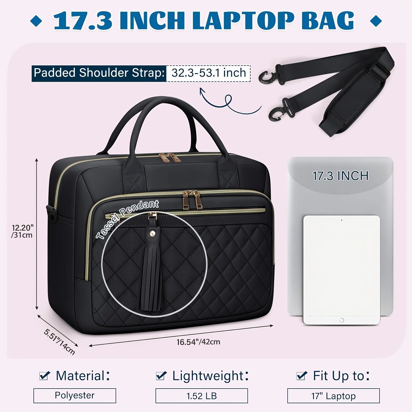 RAINSMORE Women’s 43.94 cm Laptop Briefcase – Durable, Quilted & Professional for Work, Business & Travel