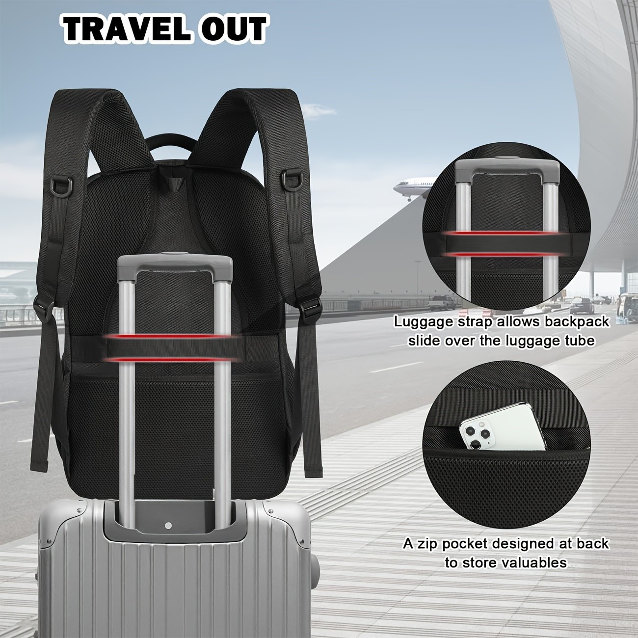 RAINSMORE 43.94 cm Laptop Backpack – USB Charging, Lunch Compartment & Heavy-Duty Design for Work & Travel