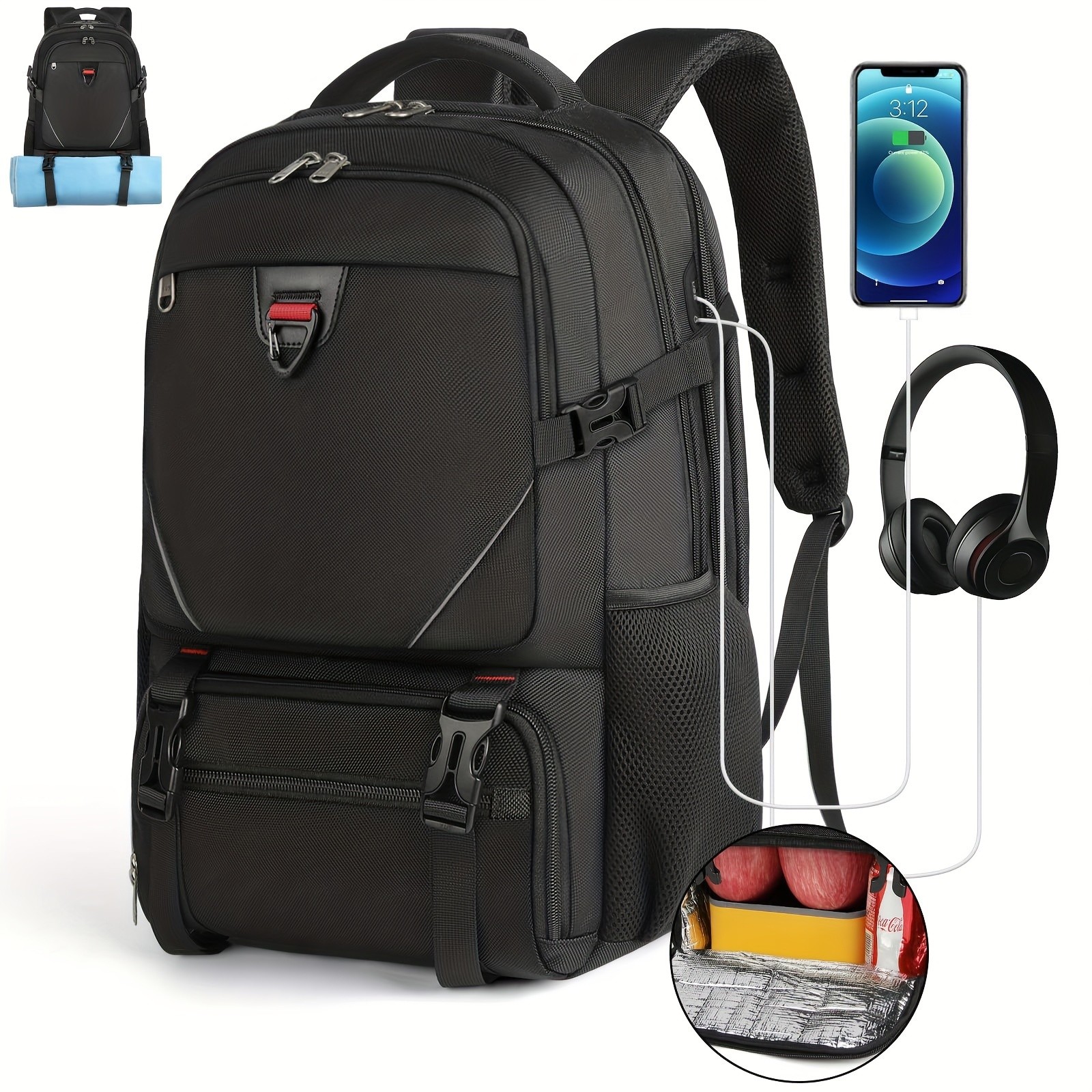 RAINSMORE 43.94 cm Laptop Backpack – USB Charging, Lunch Compartment & Heavy-Duty Design for Work & Travel