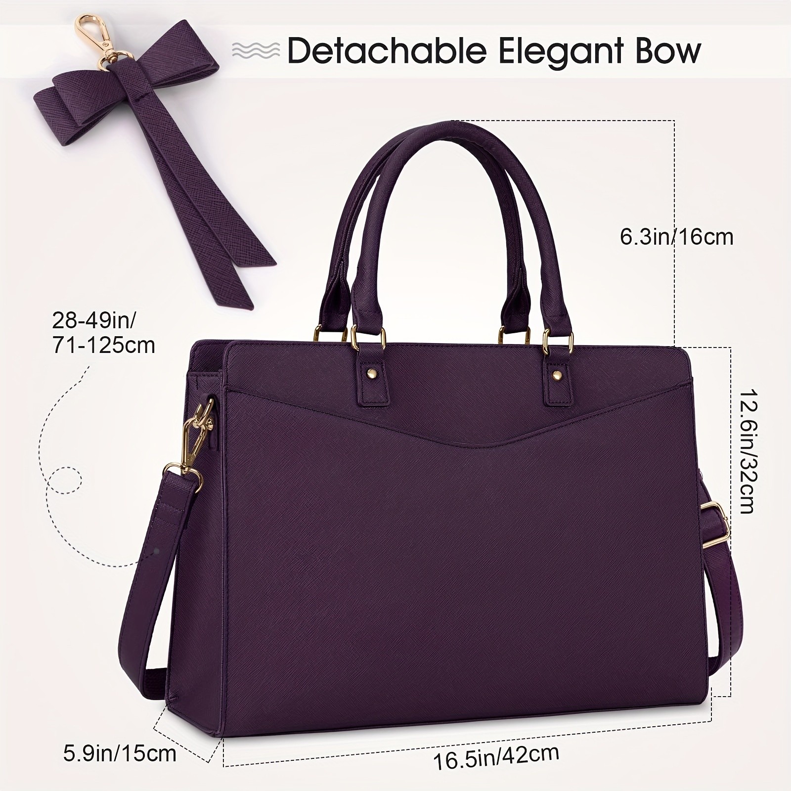 RAINSMORE Women’s 39.62 cm Laptop Bag – Elegant Deep Purple Tote for Work, Travel & School