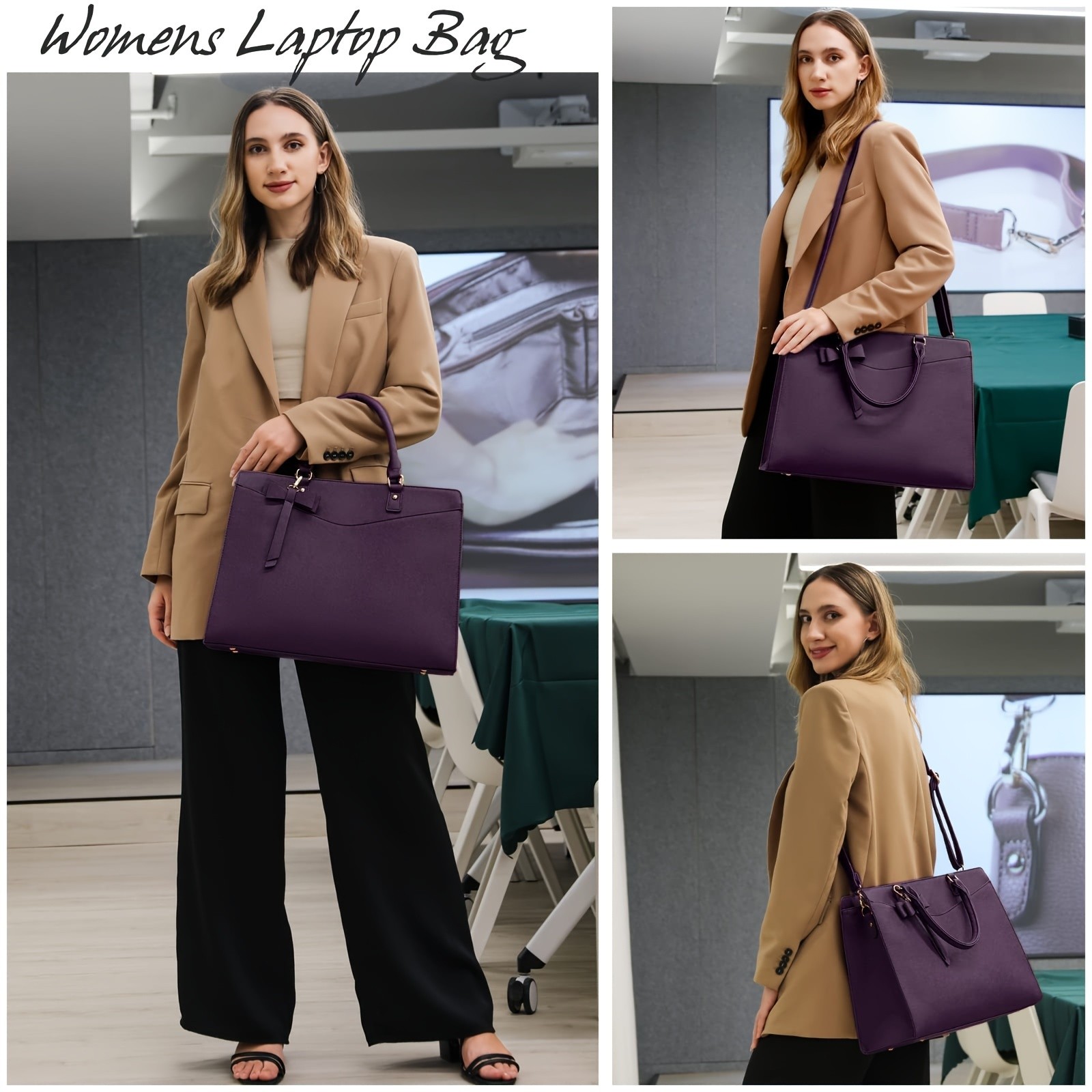 RAINSMORE Women’s 39.62 cm Laptop Bag – Elegant Deep Purple Tote for Work, Travel & School