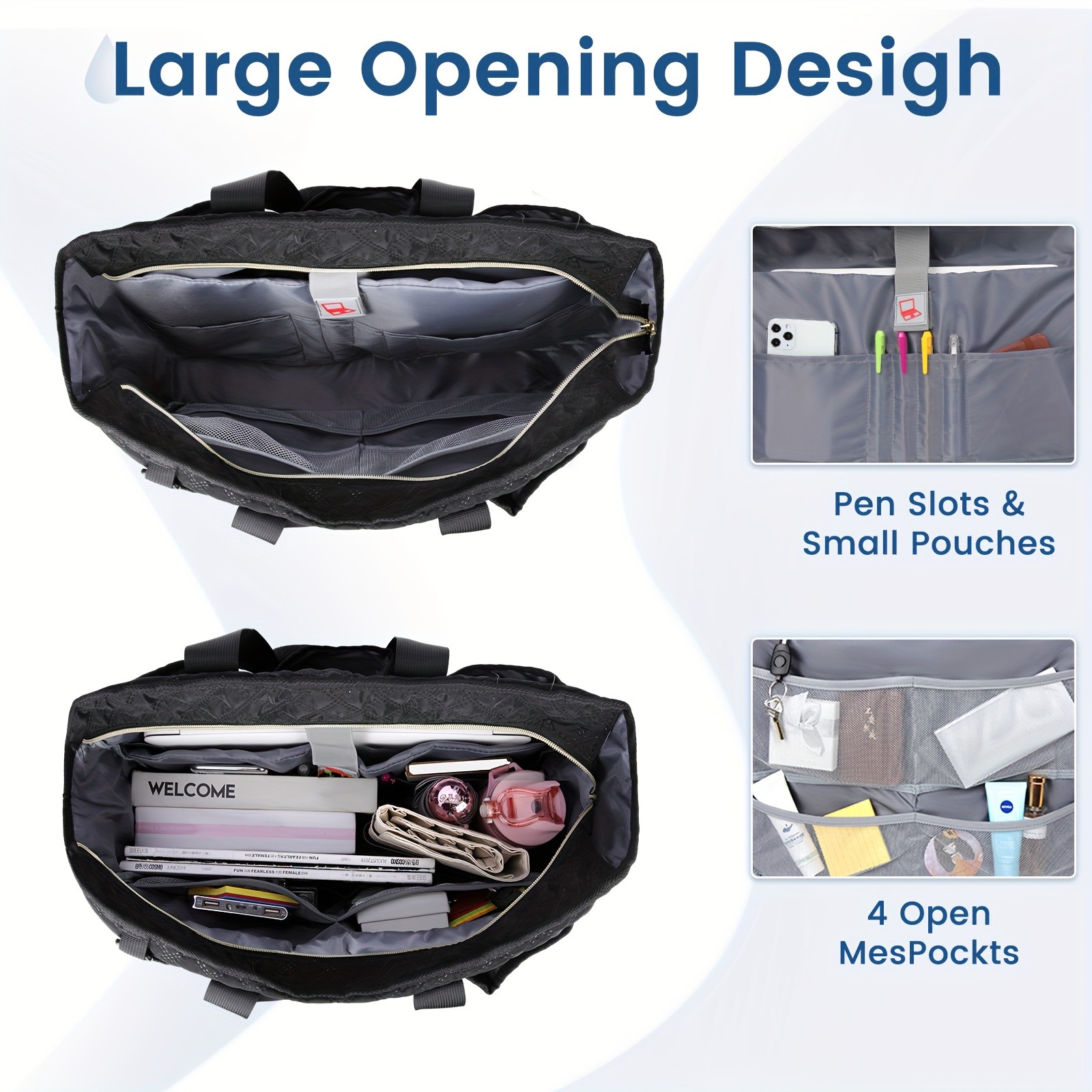 RAINSMORE Women’s Large Laptop Tote Bag – 15.6" Compartment, Heavy-Duty Organisation for Work, School & Travel