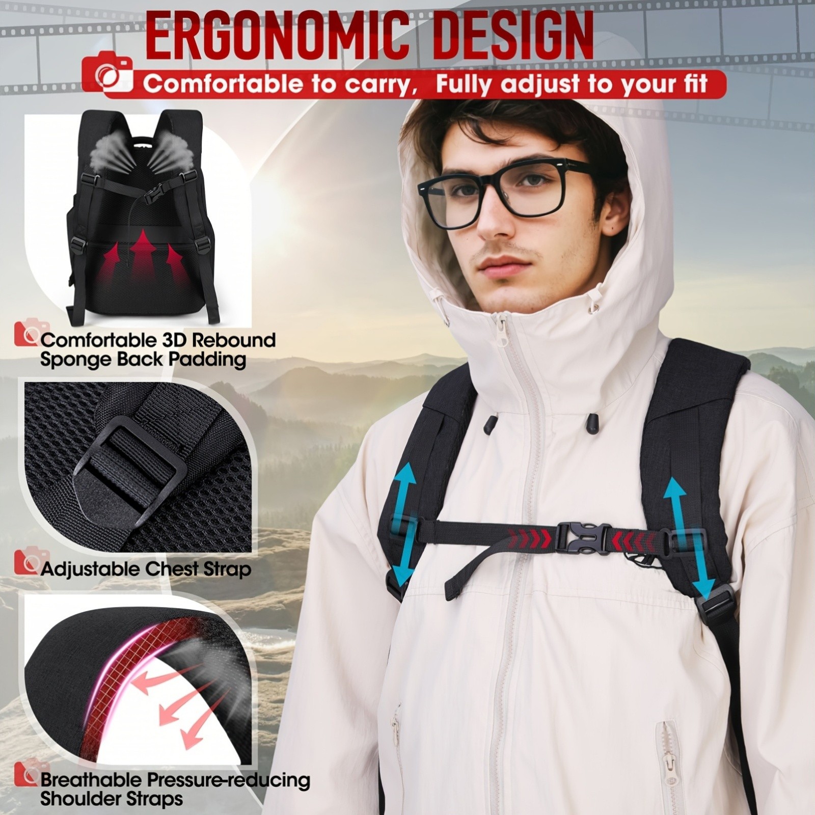 RAINSMORE Camera & Laptop Backpack – Anti-Theft 15.6" Photography Bag with Tripod Holder