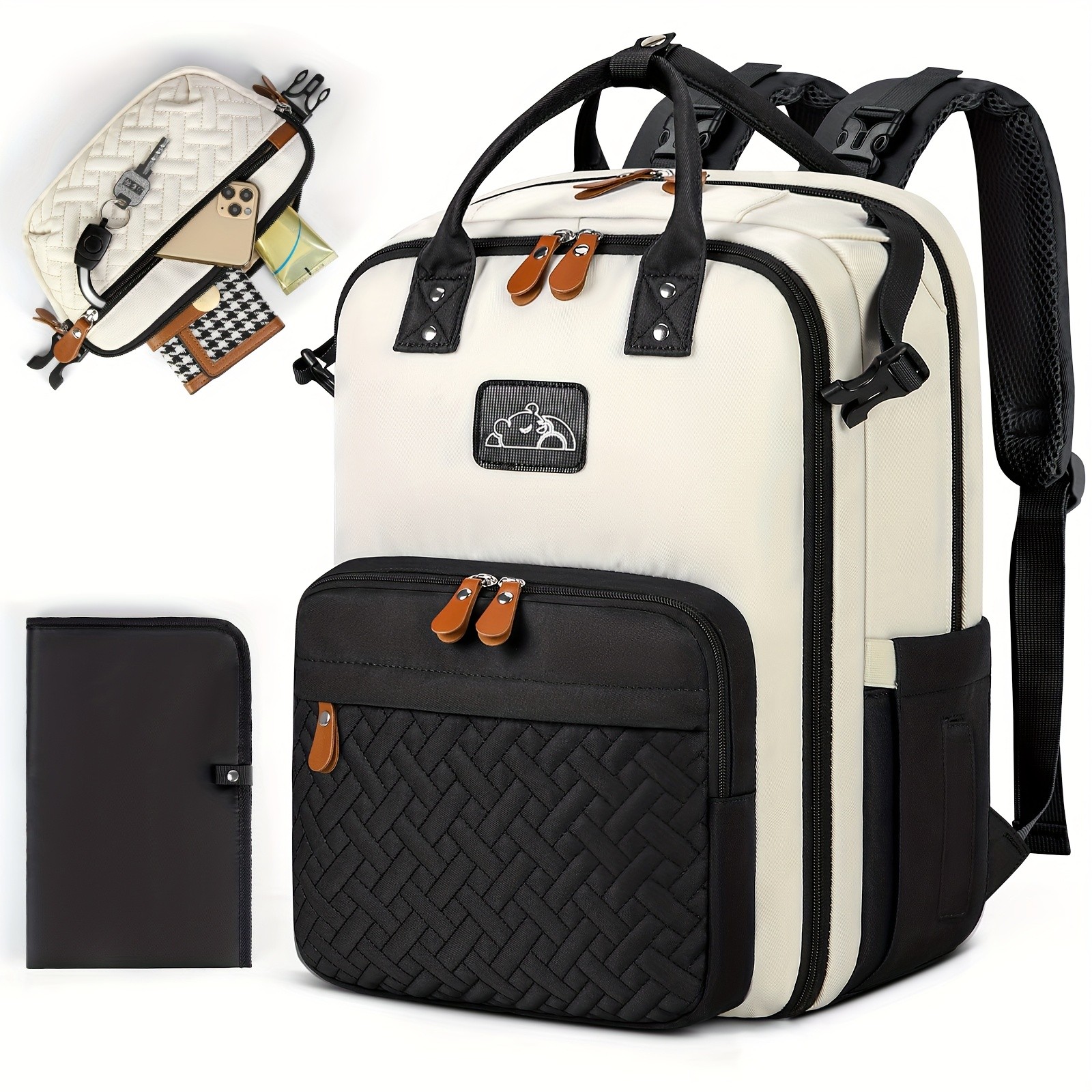 RAINSMORE Detachable Crossbody & Diaper Backpack – Playful Cartoon Bear Design for Modern Kiwi Parents