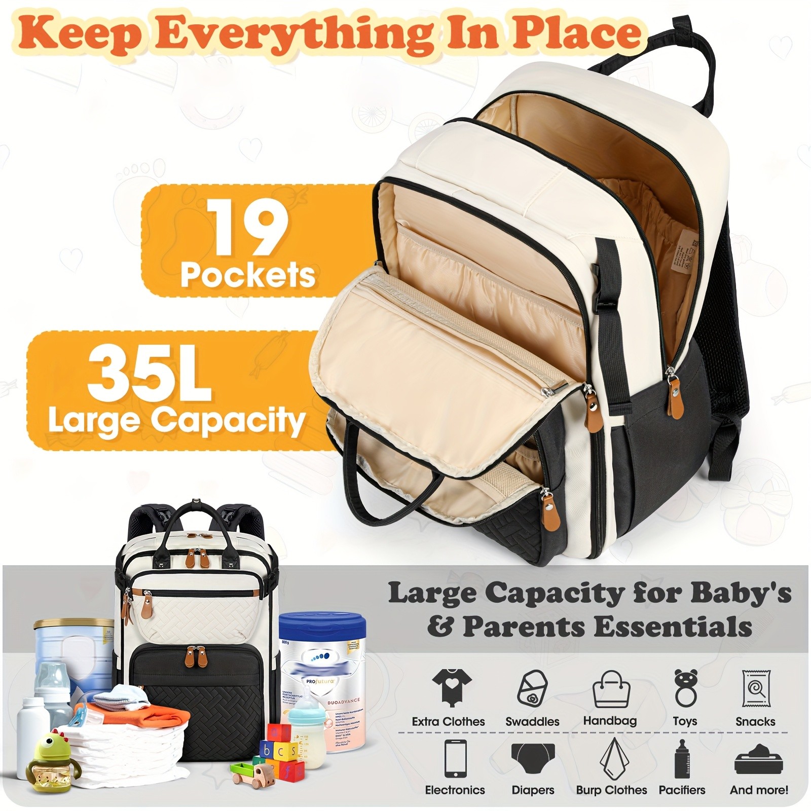 RAINSMORE Detachable Crossbody & Diaper Backpack – Playful Cartoon Bear Design for Modern Kiwi Parents