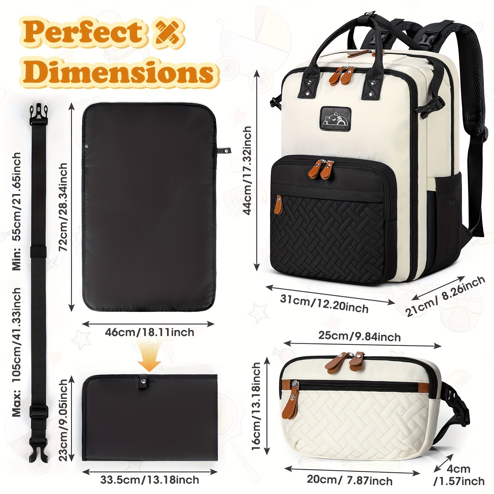 RAINSMORE Detachable Crossbody & Diaper Backpack – Playful Cartoon Bear Design for Modern Kiwi Parents